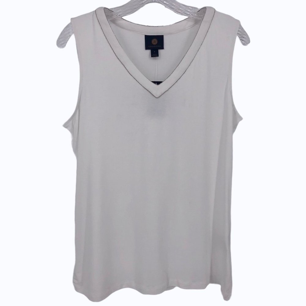 Jm Collection Silver Beaded Trim Tank Top - Picture 2 of 10